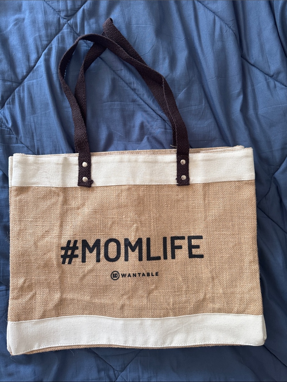 WANTABLE #MOMLIFE Canvas Tote Bag in Brown and Cream